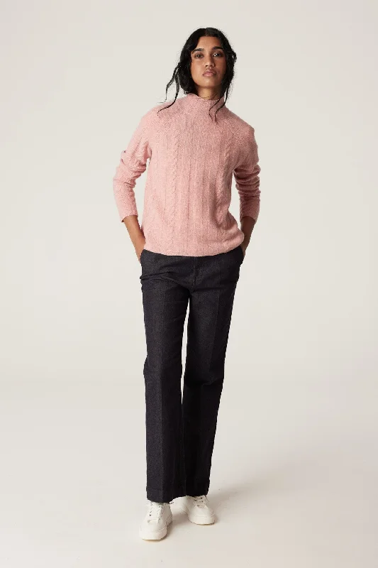 Cashwool Cable Jumper - Dusty Pink Cashmere Blend Cotton Blend Poly Blend