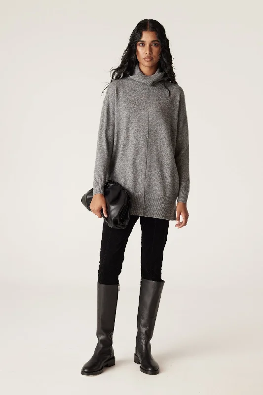 Cashwool Oversized Jumper - Grey Front Pockets Side Pockets Patch Pockets