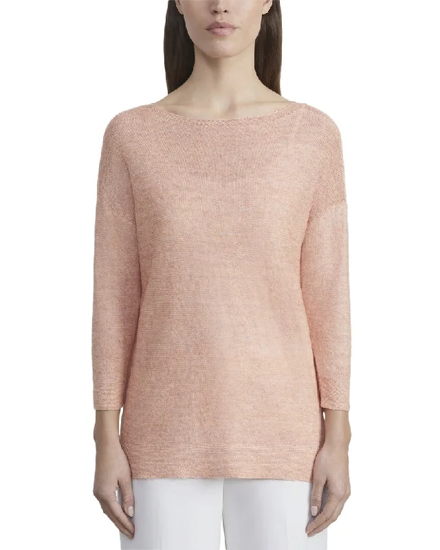 Lafayette 148 New York Ombre Bateau Neck Linen-Blend Pullover Short Sleeve Top