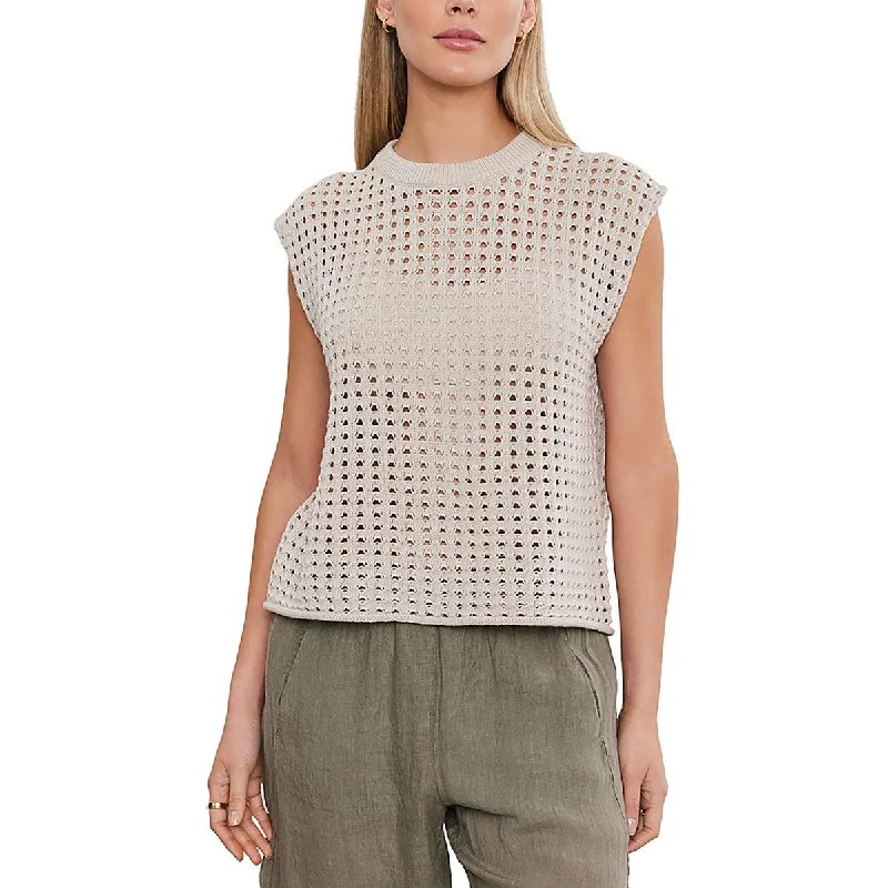 Womens Open Stitch Sleeveless Pullover Top Open Neck Pullover