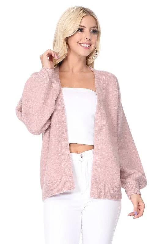 Bubble Bell Sleeve Chunky Open Sweater Cardigan Casual Formal Business