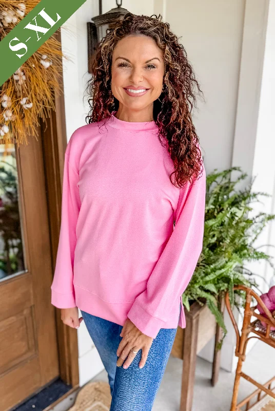 Perfectly You Pullover Top in Pink Chunky Knit Pullover