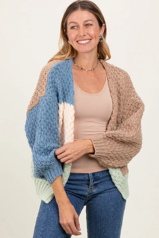 Multicolor Chunky Crochet Knit Cardigan Mesh Blend Leather Blend Suede Blend