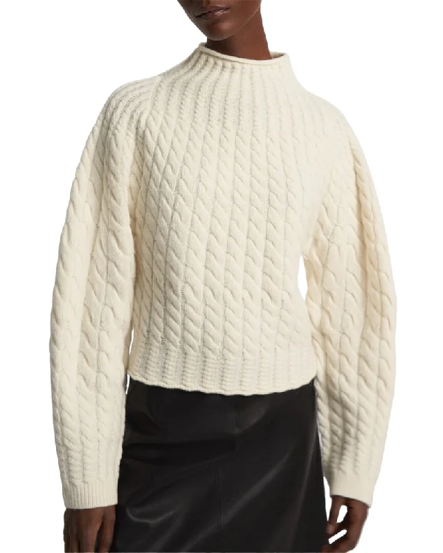 Theory Cashmere-Blend Sculpted Turtleneck Sweater Beaded Sweater Sequined Faux Fur