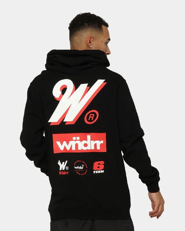 WNDRR Slender Hoodie Black Hoodie with Hem Embroidery Detailed Premium