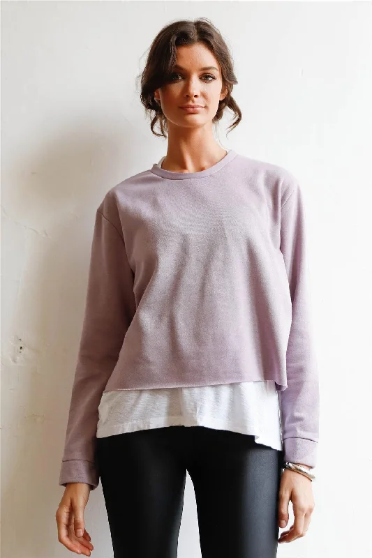 Lilac Grey Long Sleeve Raw Hem Sweatshirt /1-2-2-1 Hoodie with Snap Buttons Easy Quick