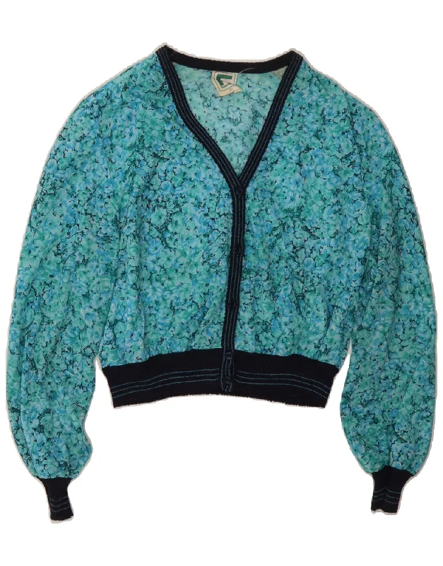 FRANKENWALDER Womens Crop Cardigan Top EU 40 Medium Blue Floral Polyester Beaded Cardigan Sequined Faux Fur