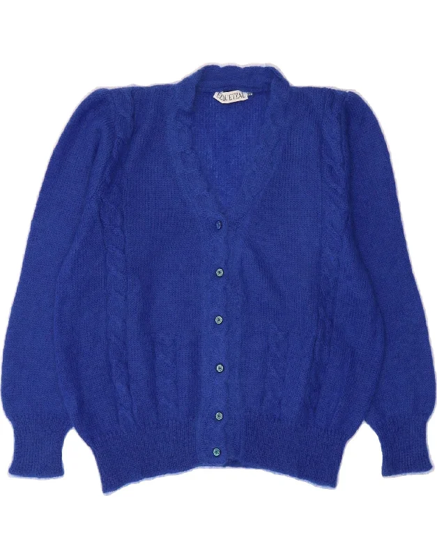 VINTAGE Womens Oversized Cardigan Sweater EU 44 XL Blue Mohair Casual Formal Business