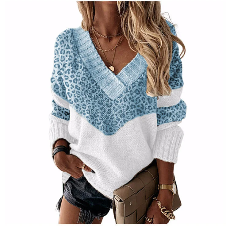 Vireous Deep V-Neck Geometric Women's Pullover Slit Sleeve Stylish