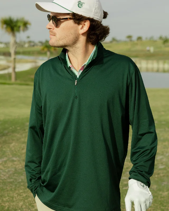 The Pebble Beach - Jungle Green Quarter Zip Pullover Spaghetti Sleeve Top