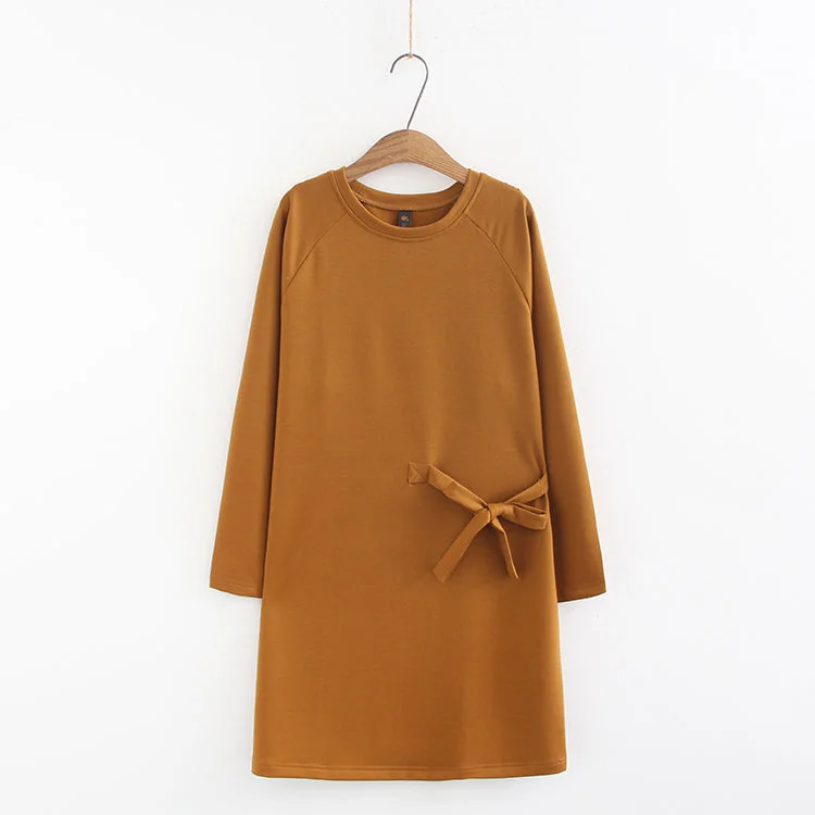 Vireous  Round Neck Pullover Plus-Size Knitted Dress Turtleneck Warm Pullover