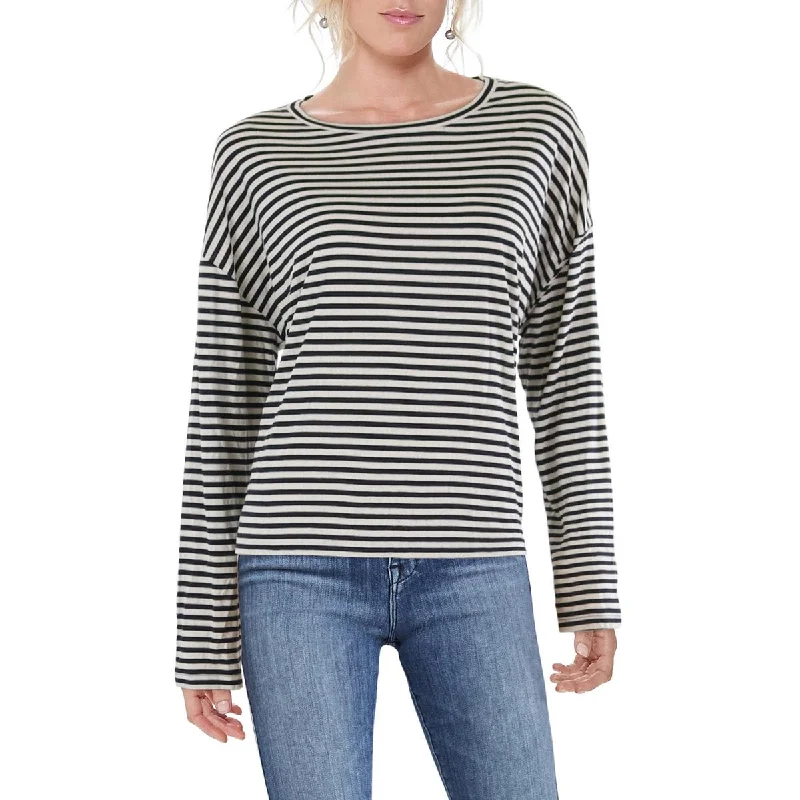 Womens Drop Shoulder Striped Pullover Top Ruffle Sleeve Feminine