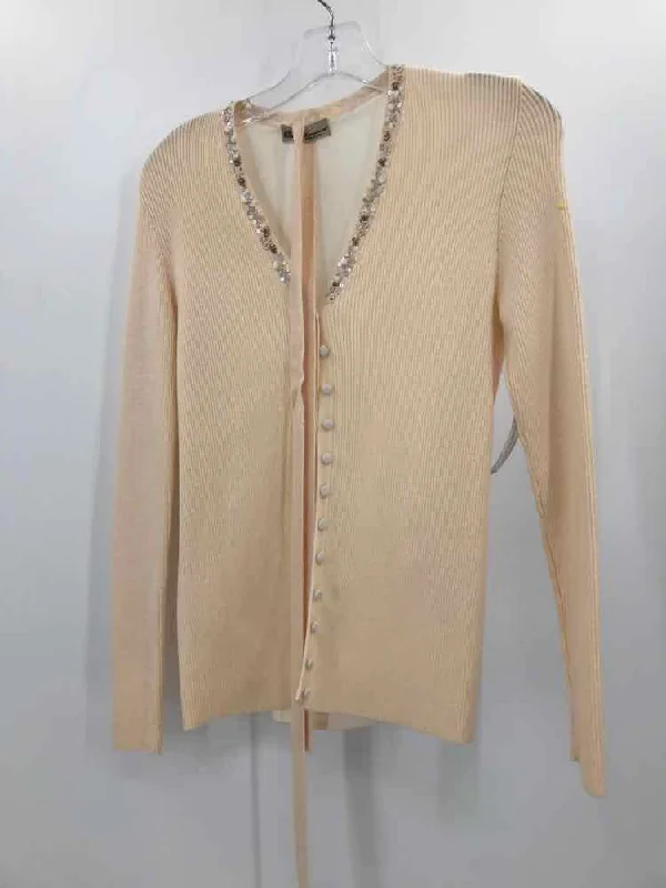 Pre-Owned Blumarine Ivory Size 44 Cardigan Sweater Ribbed Striped Patterned