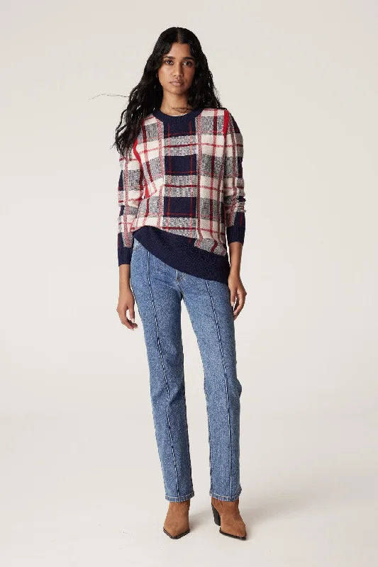 Merino Check Jumper - Red Check Herringbone Houndstooth Plaid