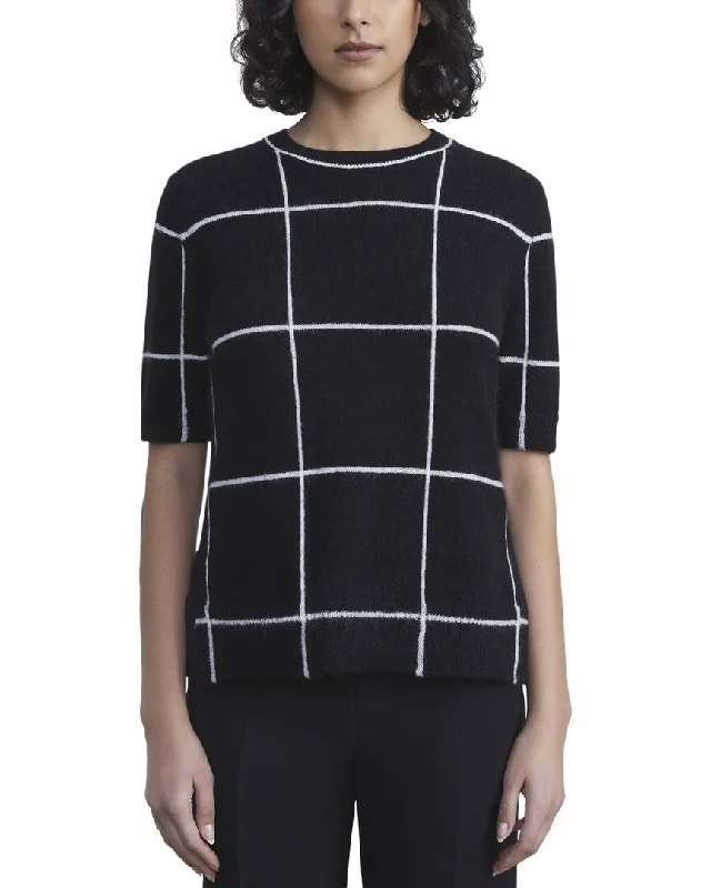 Lafayette 148 New York Tile Grid Intarsia Cashmere Pullover dolman Sleeve Top