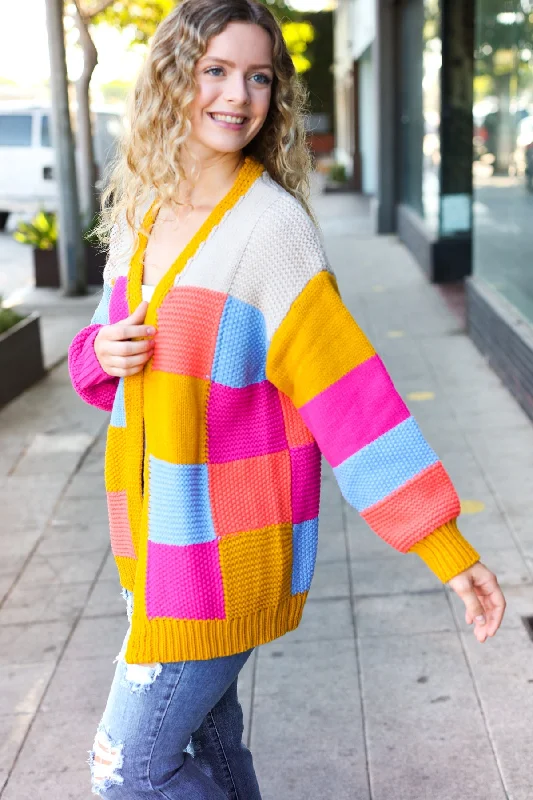 Spread Joy Multicolor Chunky Knit Color Block Patchwork Cardigan Cable Knit Ribbed Knit Lace Knit