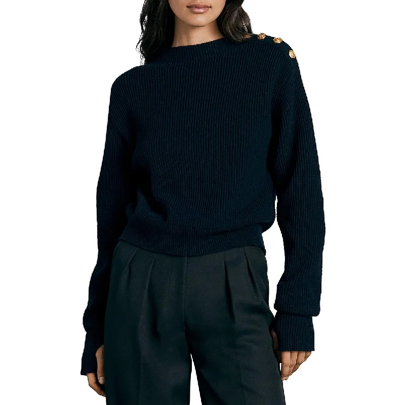 Womens Ribbed Crewneck Pullover Sweater Three Quarter Sleeve