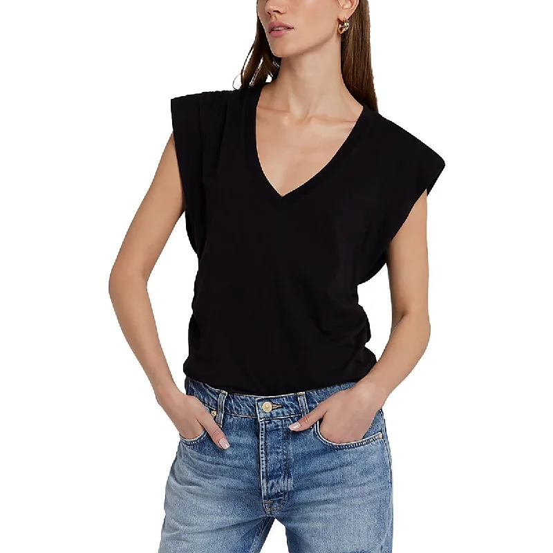 Womens Pleated V-Neck Pullover Top Textured Knit Design