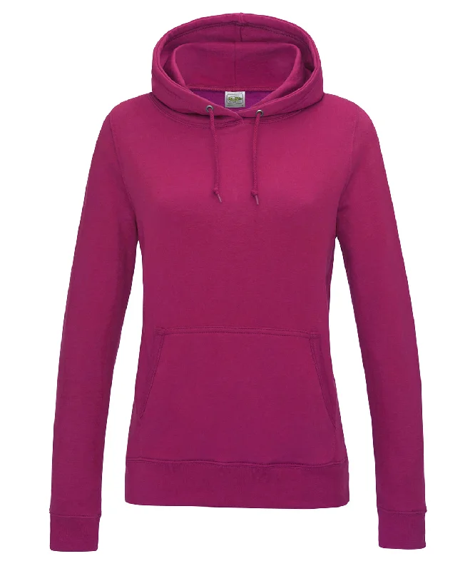 Hot Pink - Women's College Hoodie Hoodie with Hem Detail Decorative Unique