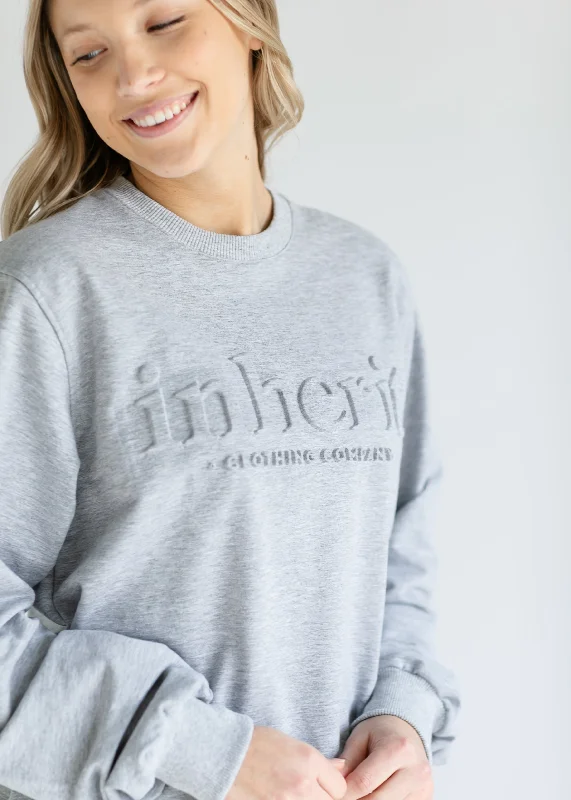 Embossed Inherit Logo Crewneck Sweatshirt Cotton Hoodie Fleece Lining Warmth