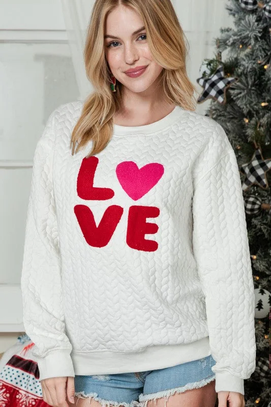 LOVE Chenille Embroidered Pullover Sweatshirt Set Sleeve Pullover