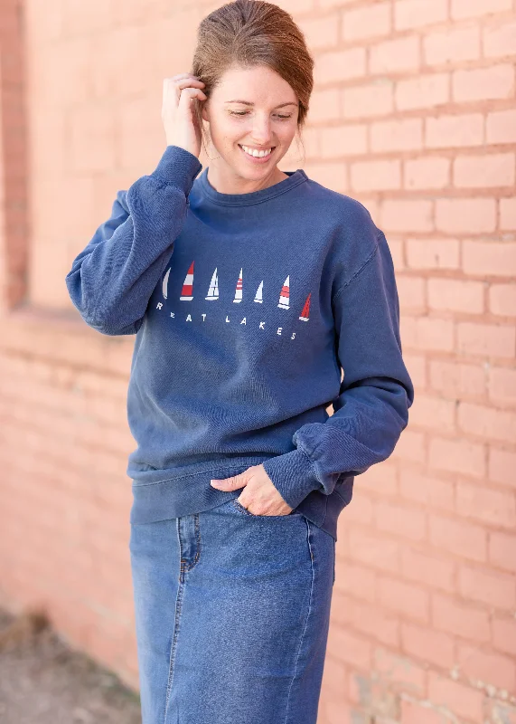 Navy Sailboat Crewneck Sweatshirt - FINAL SALE Hoodie with Zipper Versatile Modern