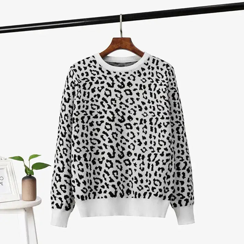 Women oversized sweater female leopard jacquard fashion wool blends Slim Fit Regular Fit Oversized