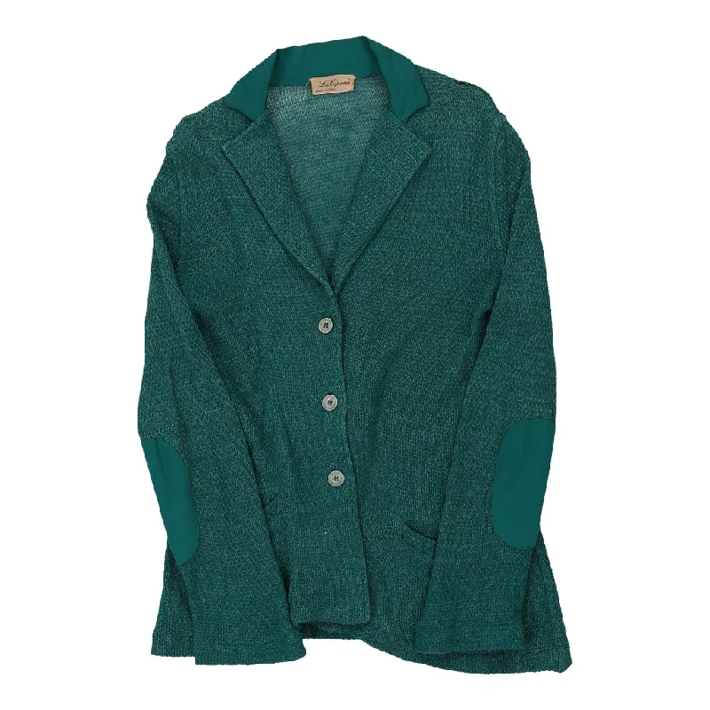 Les Copains Cardigan - XL Green Cotton Open Front Closed Front Wrap Front