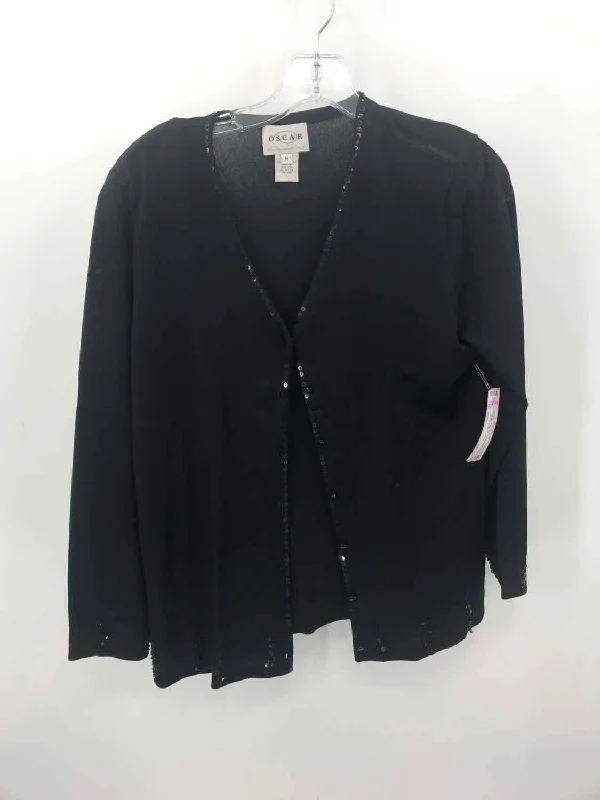 Pre-Owned Oscar By Oscar de Larenta Black Size Medium Cardigan Sweater Satin Blend Silk Blend Wool Blend