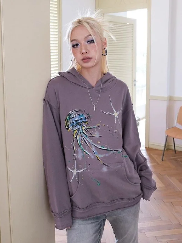 Retro hooded loose sweatshirt【s0000003387】 Hoodie with Drawcord Adjustable Secure