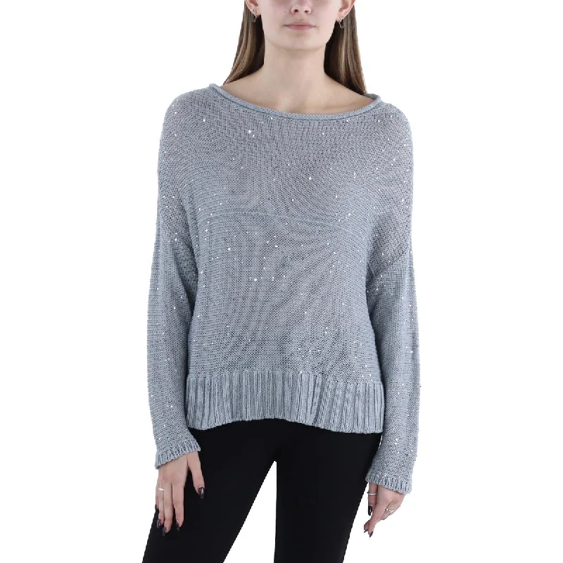 Womens Organic Cotton Sequined Pullover Sweater Keyhole Neck Pullover