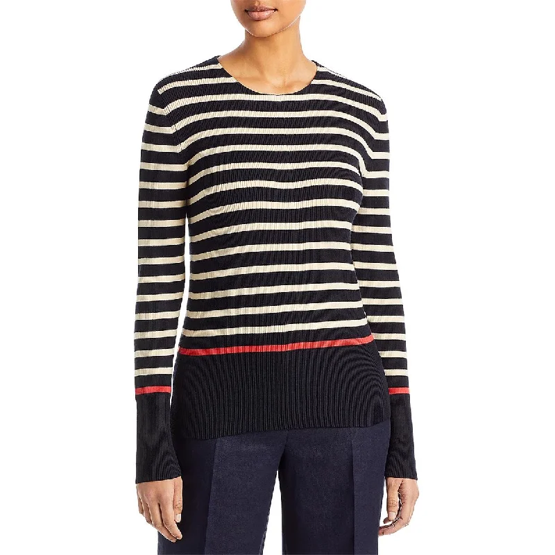 Womens Crewneck Striped Pullover Sweater V-Neck Stylish Pullover