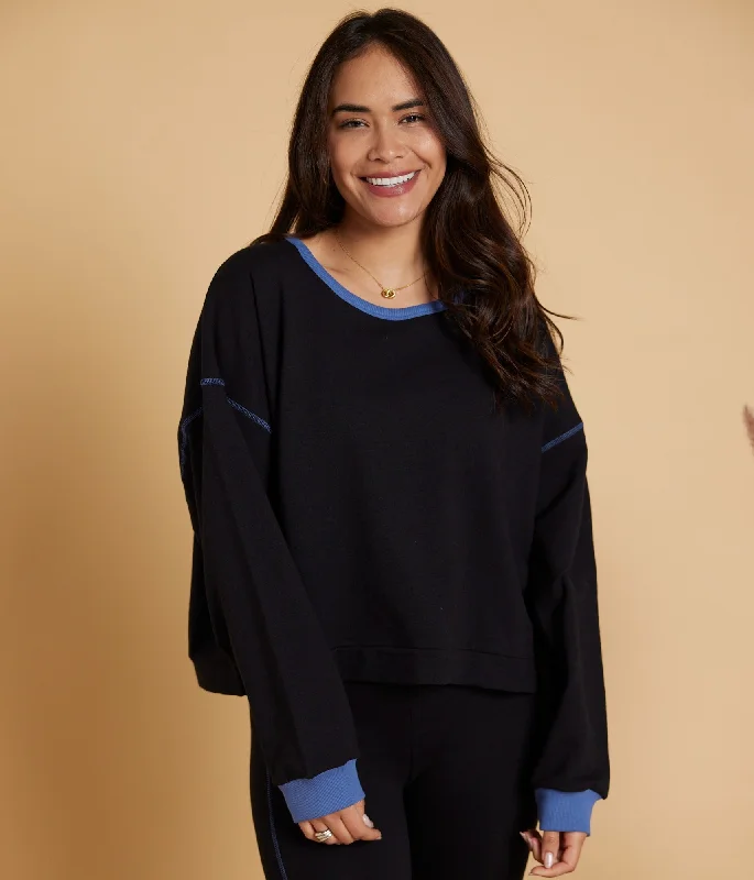 Ada Pullover - Black Short Puff Sleeve