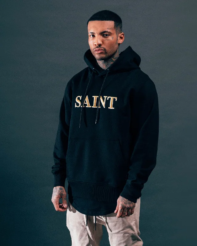 Saint Morta Society Hoodie Black/Gold Hoodie with Drop Shoulder Relaxed Streetwear