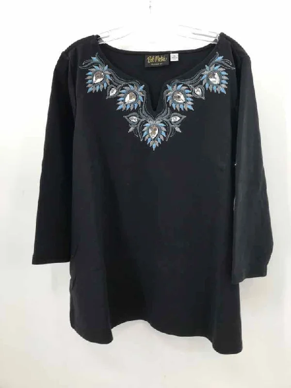 Pre-Owned Bob Mackie Black Size XL Embellished Sweater Iron Safe Non-Iron Wrinkle Free