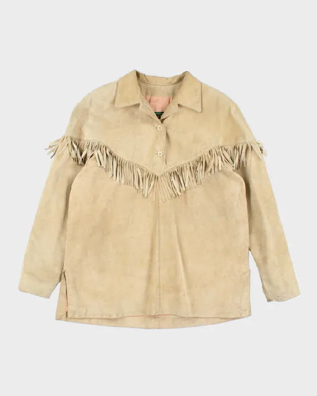 Vintage 90's Women's Danier Western Suede Fringe Pullover Jacket - L Faux Fur Trim