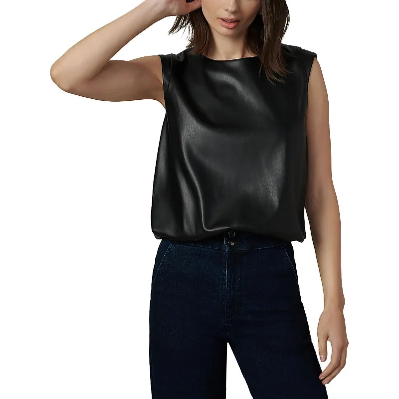 Womens Faux Leather Sleeveless Pullover Top Slouchy Comfort Pullover