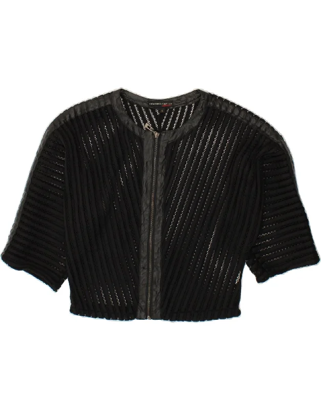 ERMANNO DAELLI Womens See Through Crop Cardigan Top UK 14 Large Black Boxy Cardigan Fitted Cardigan A-Line