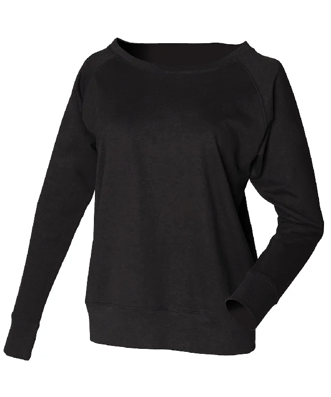 Black - Women's slounge sweatshirt Hoodie with Hem Frayed Vintage Worn