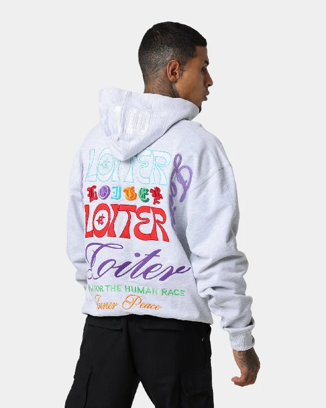 Loiter Stacked Logo Hoodie Grey Hoodie with Exposed Zipper Edgy Industrial