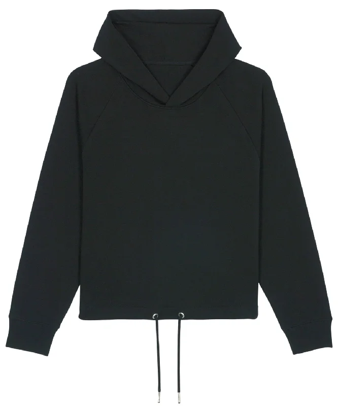 Black - Women's Stella Bower cropped hoodie  (STSW132) Hoodie with Drawstring Waist Adjustable Fitted