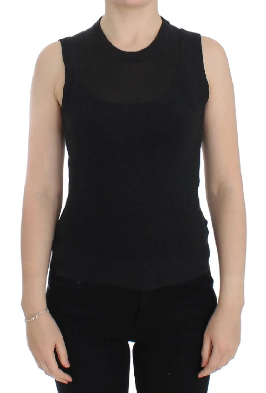 Dolce & Gabbana Elegant Black Sleeveless Pullover Women's Vest Kimono Neck Pullover