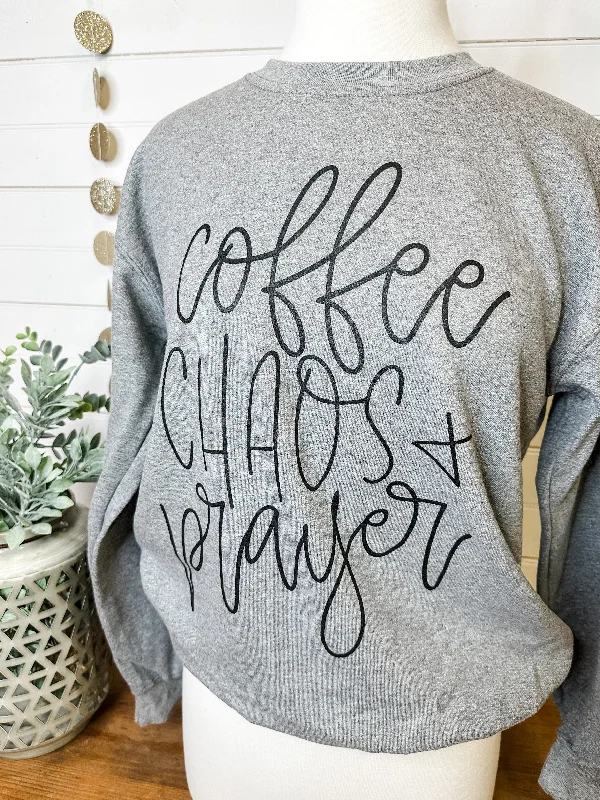 Coffee Chaos And Prayer Pullover Hooded Pullover Sweater