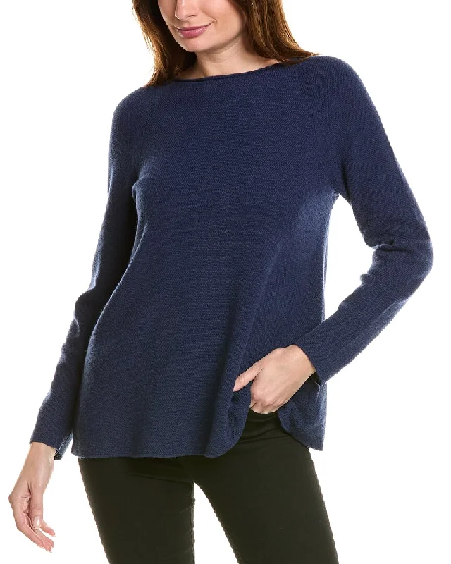 Lafayette 148 New York Textured Stitch Bateau Neck Cashmere Pullover Mock Neck Pullover