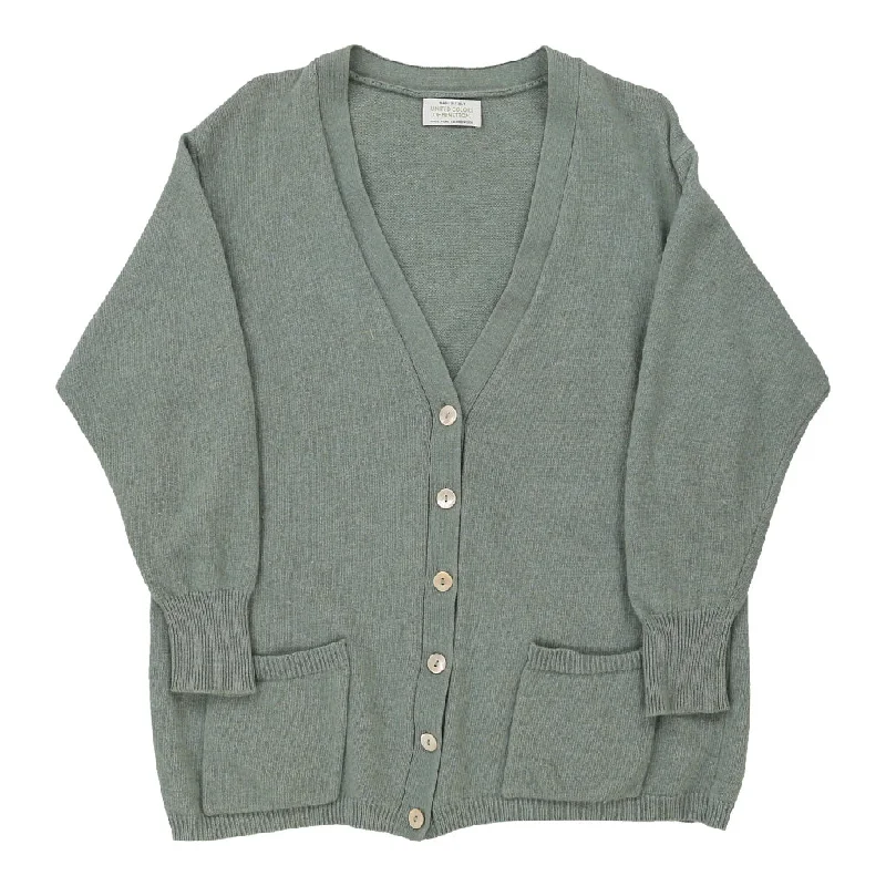 Benetton Cardigan - XL Green Wool Hooded Cardigan Collared Cardigan Shawl Collar