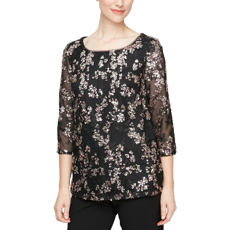 Womens Sequined Embrodiered Pullover Top V-Neck Stylish Pullover