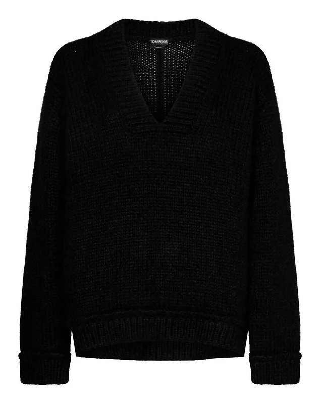 Tom Ford Womens Loose-Fit Pullover in Alpaca Blend In Black Cashmere Luxurious Pullover