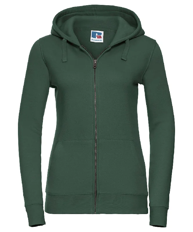 Bottle Green - Women's authentic zipped hooded sweatshirt Hoodie with Raw Hem Edgy Unfinished