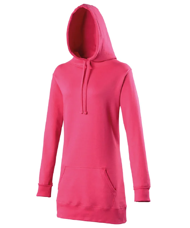 Hot Pink - Women's longline hoodie Hoodie with Ribbed Hem Stretchable Secure