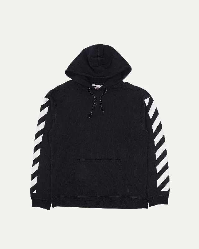 Diag-Stripe Print Hoodie Hoodie with Mock Neck Collared Structured